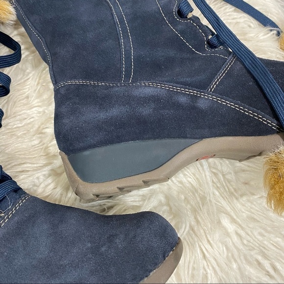 SPORTO - RICH BLUE SUEDE LACE UP FUR TOPPED  STURDY PLAYFUL BOOTS - S8 - Picture 4 of 12